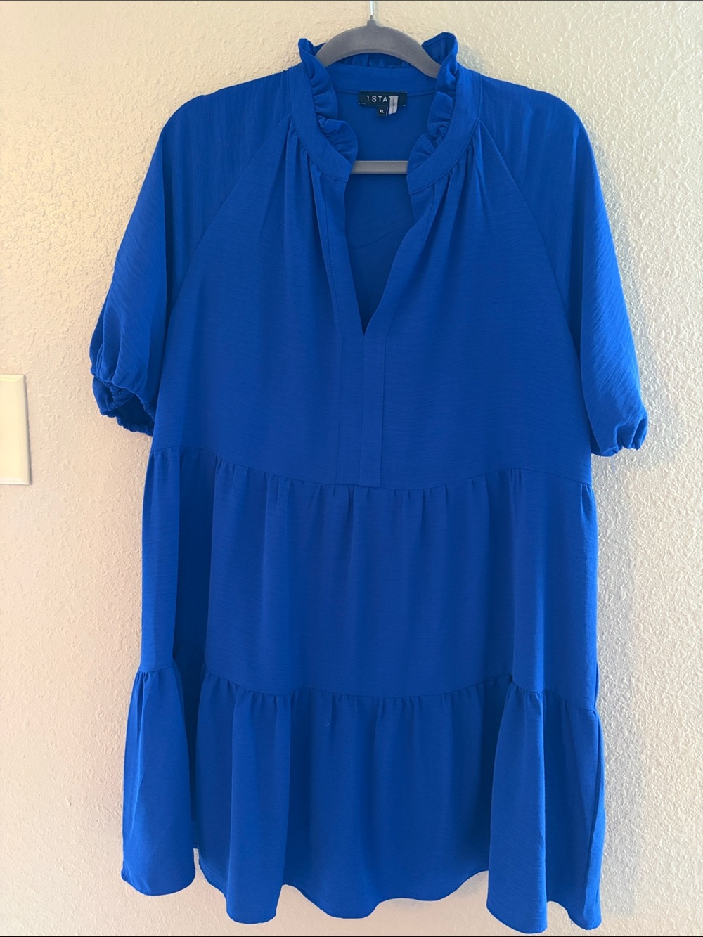 1. State Cobalt Blue Tiered Ruffle-Neck Dress